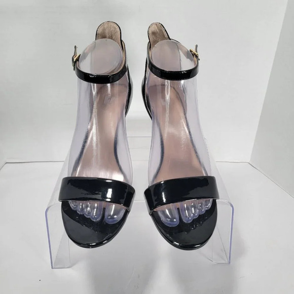 BP. Womens 7.5 Black Patent Leather High Heels Minimal Sexy Ankle Strap‎ Simple - Picture 4 of 15
